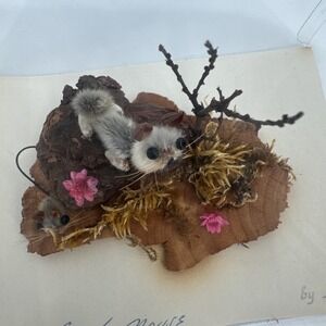 Natural mixed media woodsy pine cones folk‎ art MINIATURE  Signed & Numbered